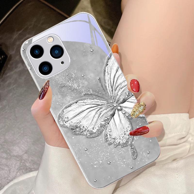 Радужная Бабочка Зеленая Для IPhone 16 Pro Max 15 Pro 14 13 12 Mini 11 XS Max XR 7 8 Plus SE 2022 Закаленное Стекло Чехол для Телефона