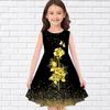 Girls 3D Golden Rose Kids Girl Party Sleeveless Princess Dress Tank for Girl Over Four Years