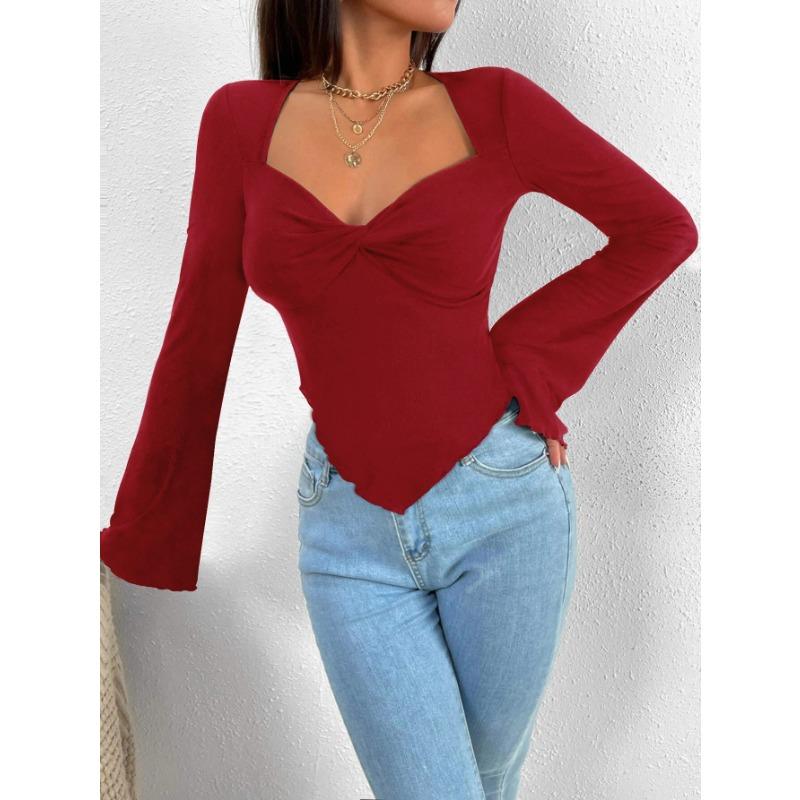 DAFIFY Женские модные повседневные весенне-осенние однотонные блузки и рубашки с v-образным вырезом и длинным рукавом с принтом