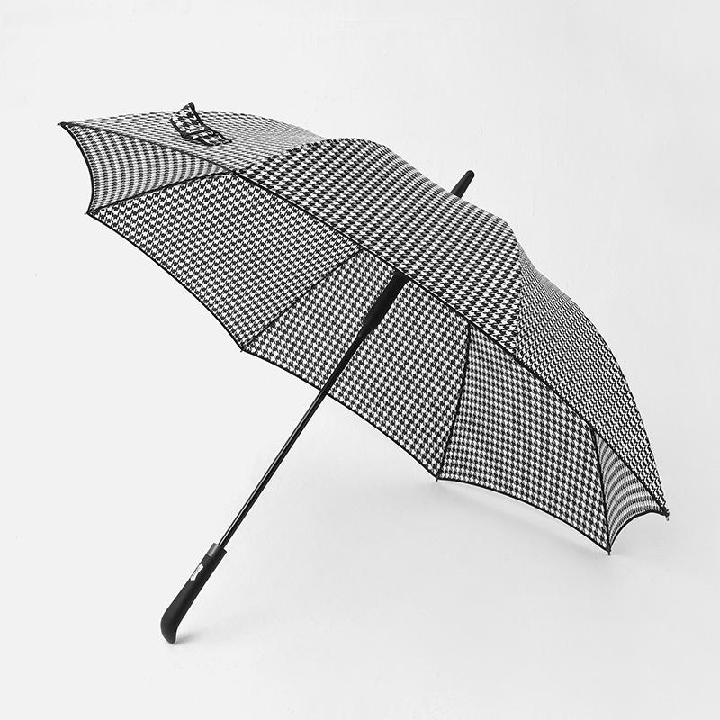 PARACHASE Легкий ветрозащитный зонт в гусиную лапку - Длинная ручка, корейский стиль, защита от солнца и дождя, складной дизайн.