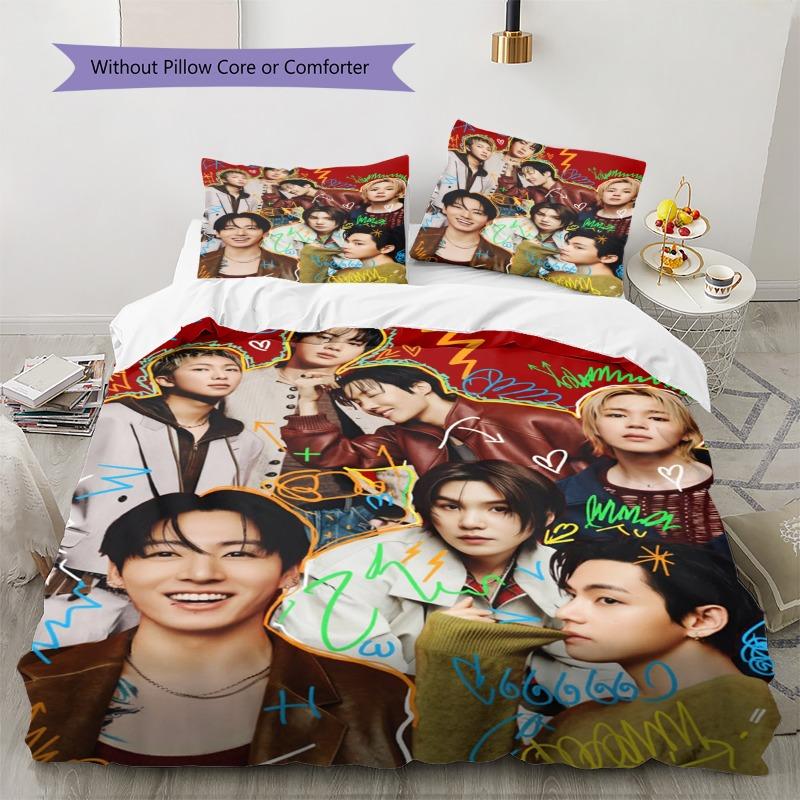 K‑pop Boy Group 3 Pieces Duvet Cover Set, Graffiti Style Idol Print Bedding Set, Soft Home Textile Decor Without Pillow Core For Kpop Fans
