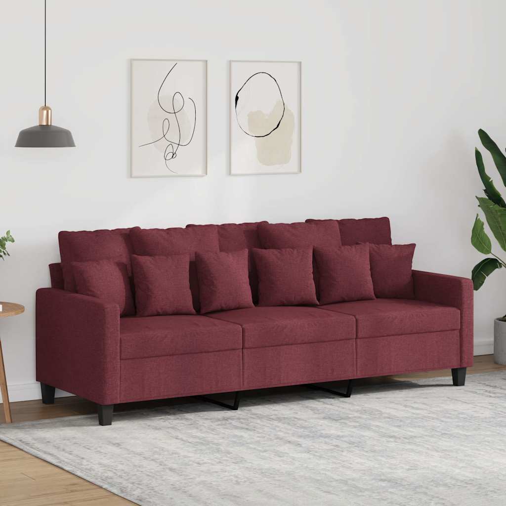 Vidaxl Sofa 3-Osobowa, Winna Czerwień, 180 Cm,Tapicerowana Tkaniną