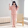 Plus Size Women's Dress with Cashmere and Thick Autumn and Winter Solid Color Long Sleeve Trousers Pajamas Set