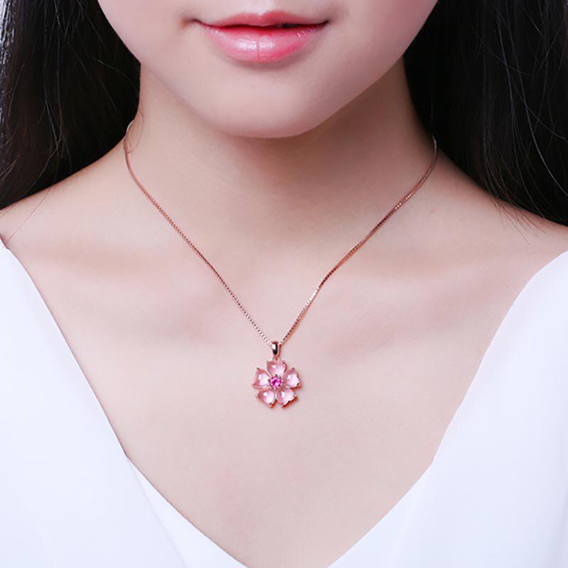 BELLA BOX Powder Crystal Rose Gold Color Lovely Sweet Classic Temperament Pendant Necklace For Women Charm Wedding Engagement Fine Jewelry New Trendy