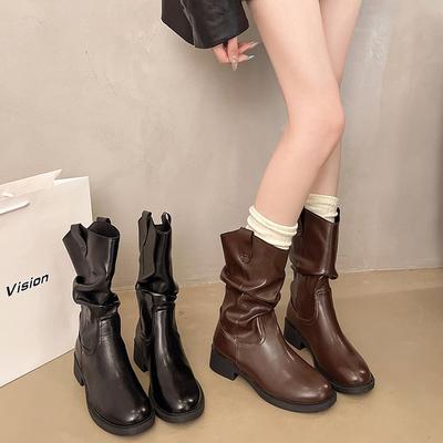 Коричневые ботинки Мартин женские 2025 новая осень Merard Пустошь Ветер Вестерн ботинки Средняя голень Рыцарь Накидка Короткие ботинки