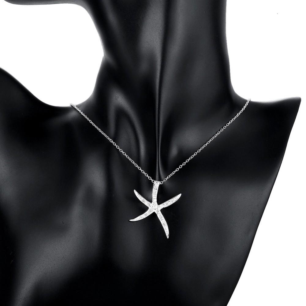 925 Sterling Silver Crystal Big Starfish Decoration Pendants Necklaces Fine Jewelry for Woman Valentine'S Day Gift