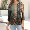Trendy Vintage 3/4 Sleeve Top For Women,Ladies Casual Three Quarter Sleeve Round Collar Printed T-Shirt Blouse