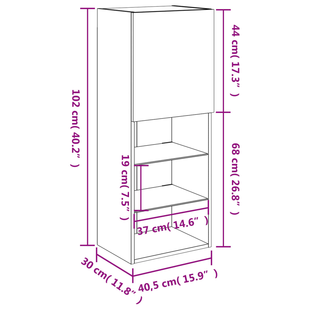 TV Stand with LED Lights Sonoma Oak Finish 40.5 x 30 x 102 cm