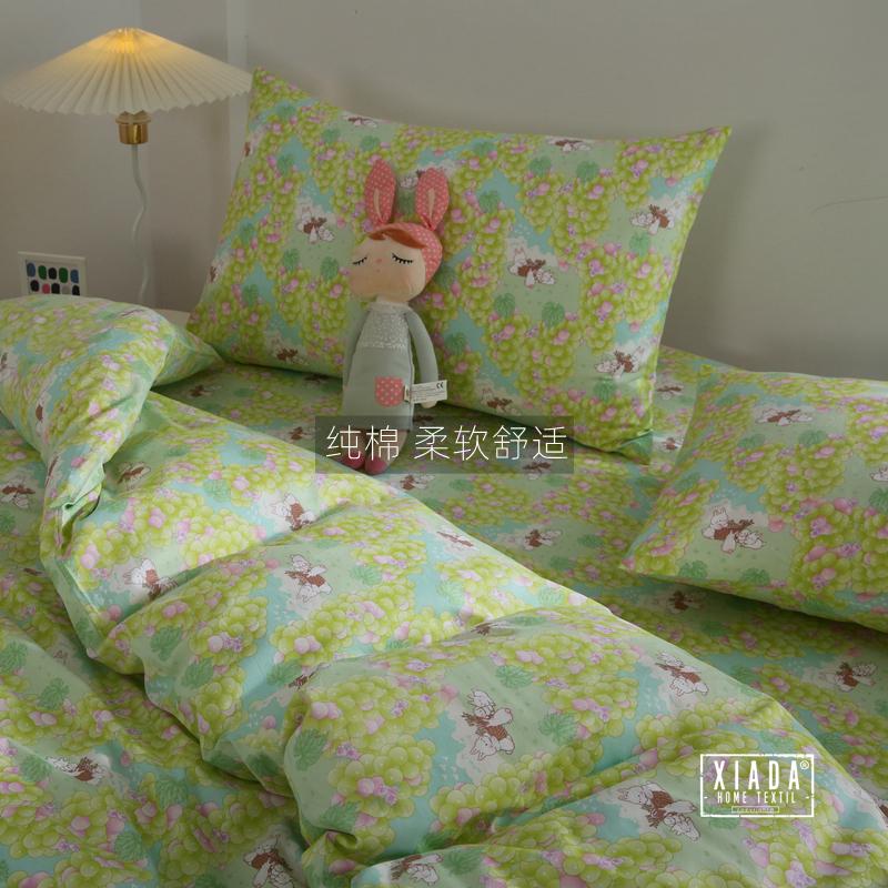 Healing Style Pure Cotton Bed Sheet Single Piece Quilt Cover Pillowcase Floral Print Spring Summer Feel Home Textile