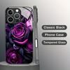 Чехол для телефона для iPhone 11 12 13 14 15 16 17 Pro Max 17Air 16E 7 8 16 Plus XR XS X Темно-фиолетовый с рисунком розы Закаленное стекло