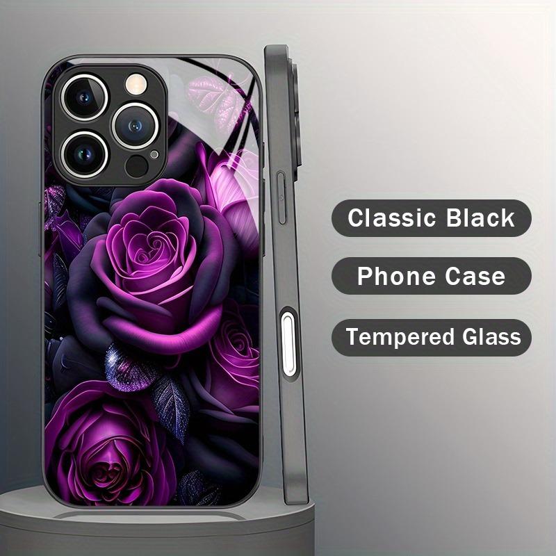 Чехол для телефона для iPhone 11 12 13 14 15 16 17 Pro Max 17Air 16E 7 8 16 Plus XR XS X Темно-фиолетовый с рисунком розы Закаленное стекло