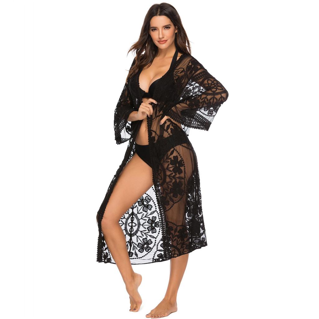 Women's Cardigan Explosion Beach Coverup Mesh Bikini Outer Cardigan Lace Embroidery Sunbrella