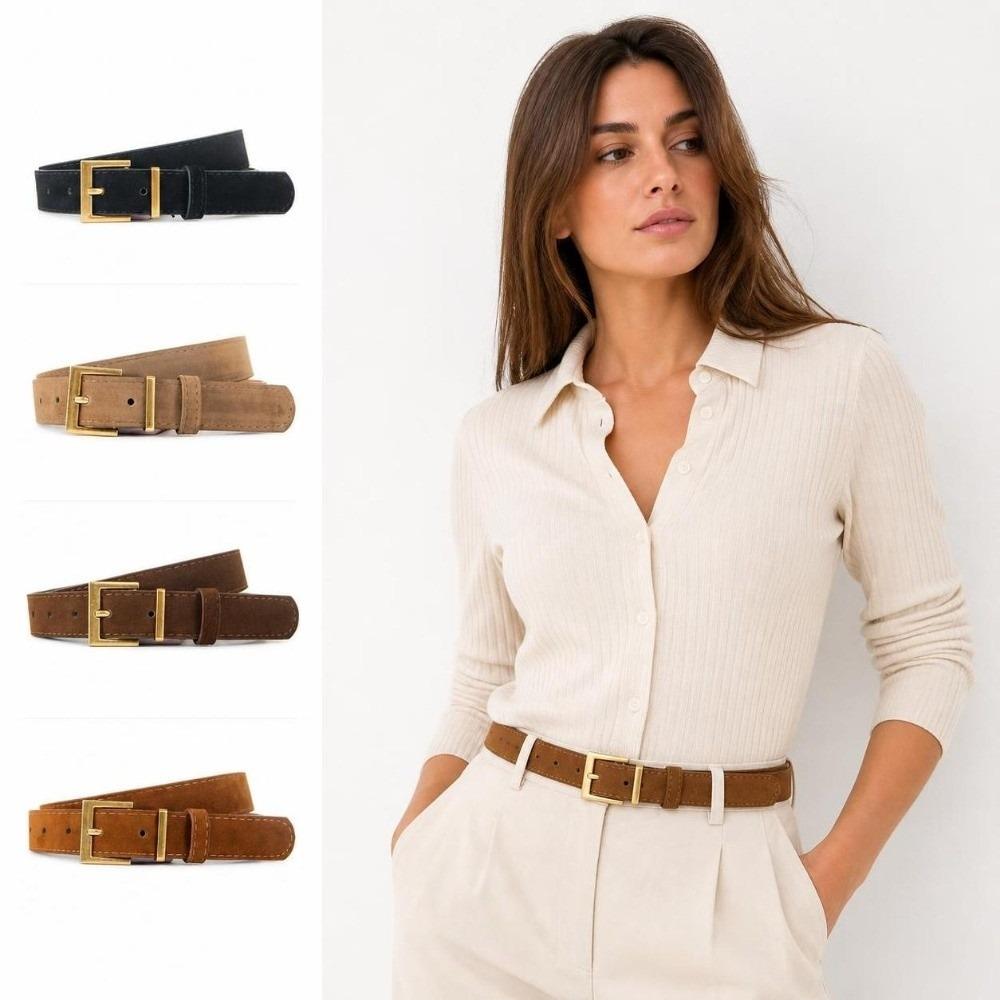 Vintage Square Alloy Pin Buckle Waist Belt Faux Suede Simple Suede Leather Belt Matte Versatile Waist Belt For Outfit Matching