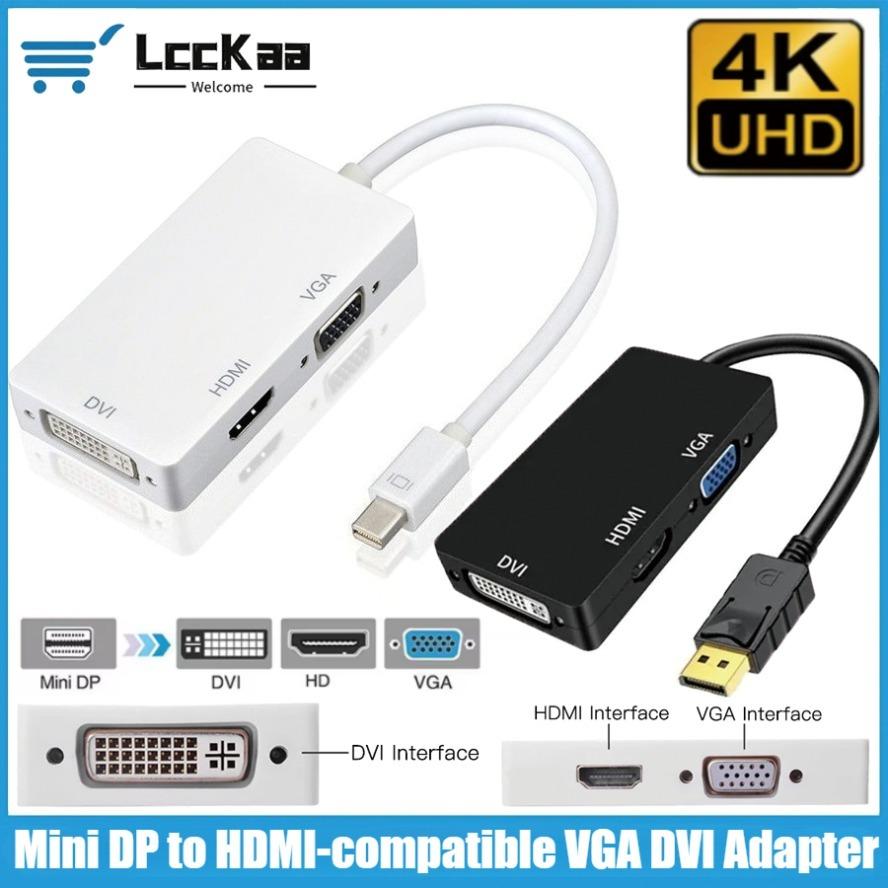 Mini DisplayPort To HDMI 4K VGA DVI Adapter Cable 3-in-1 1080P Thunderbolt Mini DP To VGA HDMI DVI Converter for Macs Laptop PC