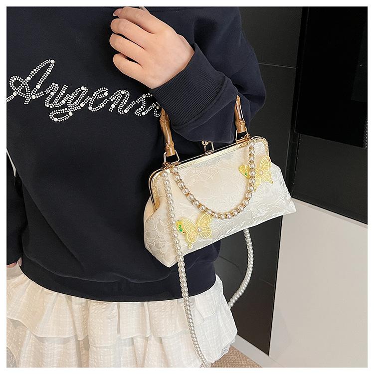 2025 новая весна и лето нишевая портативная маленькая квадратная сумка жемчужная на плечо вышитая бабочка ципао сумка-мессенджер