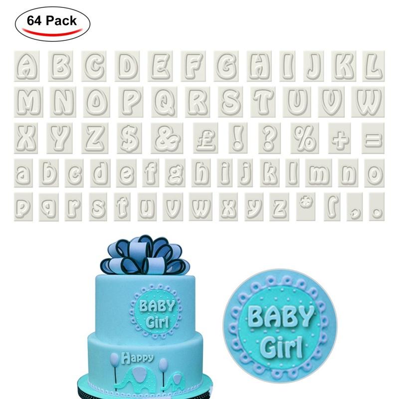 64Pcs/Set Fondant Cutter Cake Tool Plastic Mold 64 Characters Alphabet Letters Set Cookie Cutters
