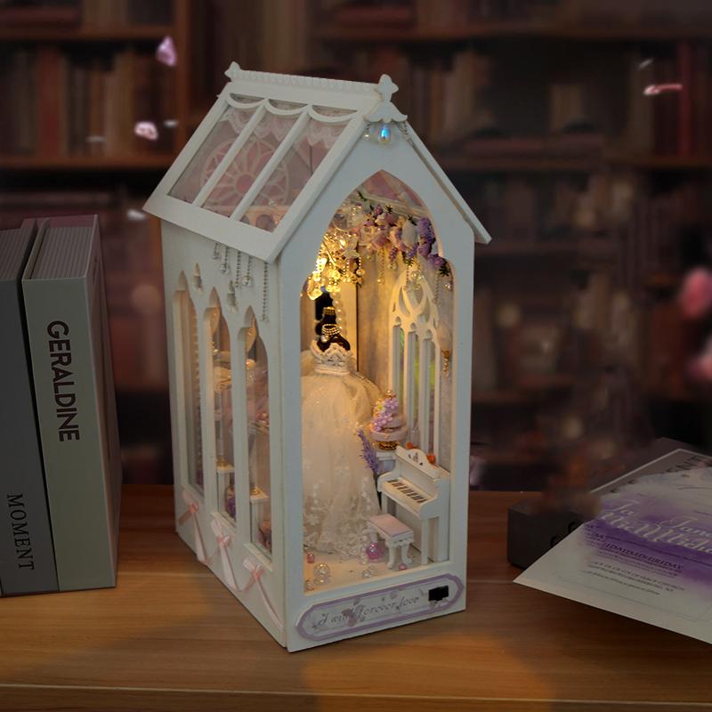 Деревянный DIY Книжный уголок на Свадьбу Фигурки Миниатюры Подставка для книг Ручная работа Полка для книг для Подарков на День Рождения Декор для дома Поделки