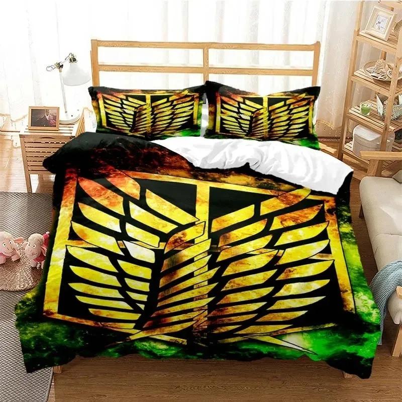 Cartoon 3DPrinted A-Attack On Titan Bedding Set Duvet Cover Pillowcase Anime Kids Bedroom Decor Single Double Large Size Bedding