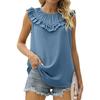 Летняя женская футболка с круглым вырезом, плиссированная деревянная футболка с коллажем и краем ушка, без рукавов, майка, жилет