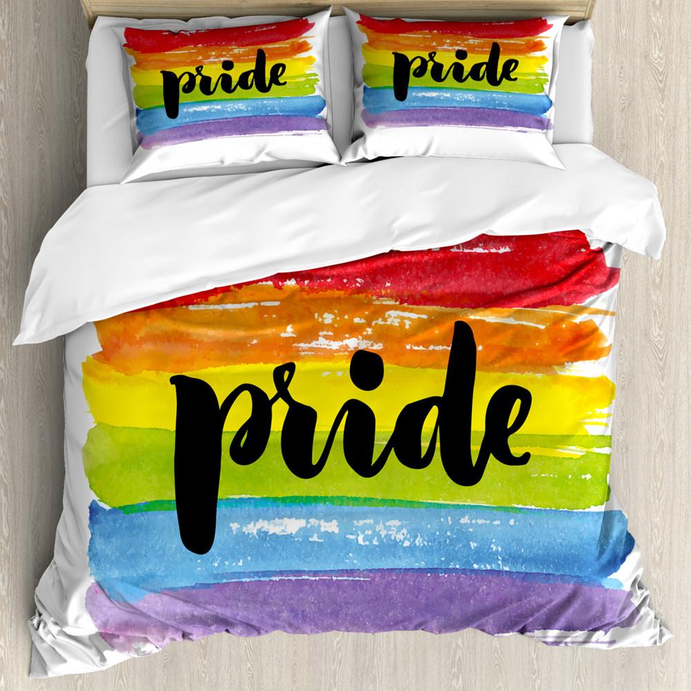 Комплект пододеяльника Pride Полиэстер Люди, празднующие Международный день сообщества ЛГБТ, с разноцветным полосатым дизайном Комплект постельного белья