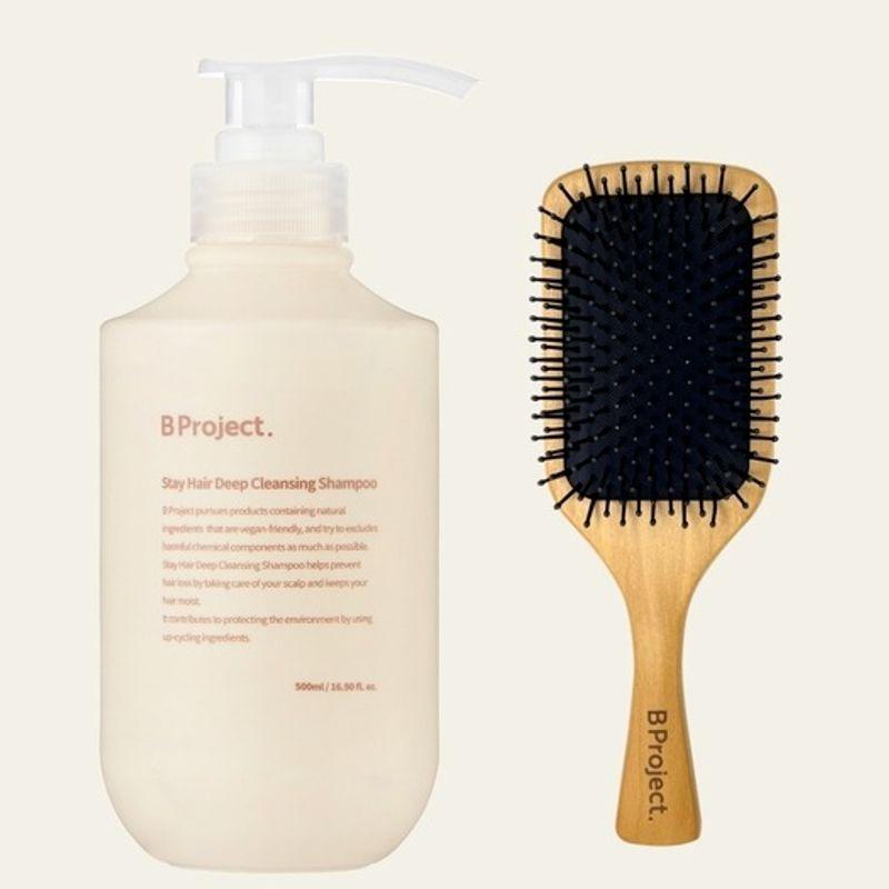 B Project Vegan Stay Hair Deep Cleansing Shampoo + Wood Brush (Scalp Care)
