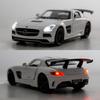 1:32-масштабная модель автомобиля Benz SLS AMG, литая под давлением цинкового сплава, игрушечная машинка с откидной спинкой, звуком и светом для детей, мальчиков и девочек