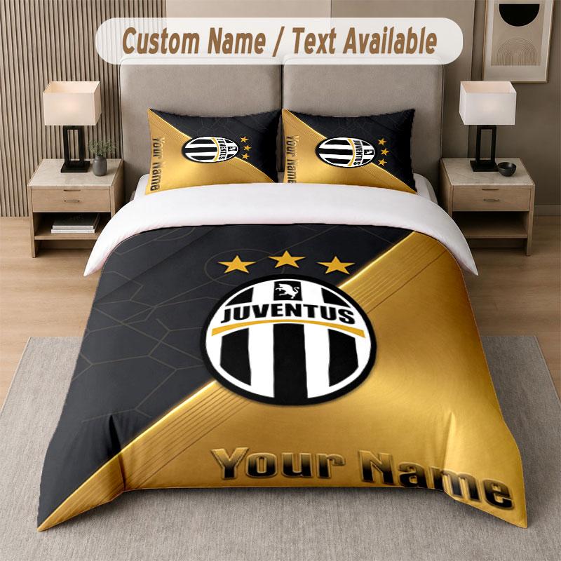 Custom Bedding Set Juventus FC Pattern, Print Name Text 1 Duvet Cover plus 2 Pillowcases Home Textile