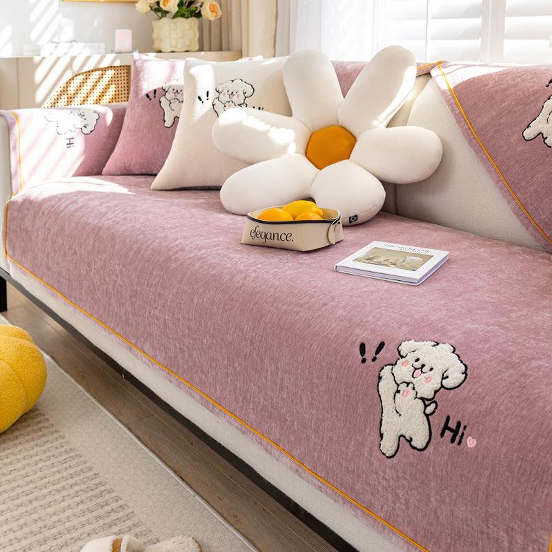 Скандинавский мультяшный диванный коврик из синели с собакой, Нескользящий диван, полотенце, чехол для подушки, четыре сезона, универсальные простые чехлы для дивана