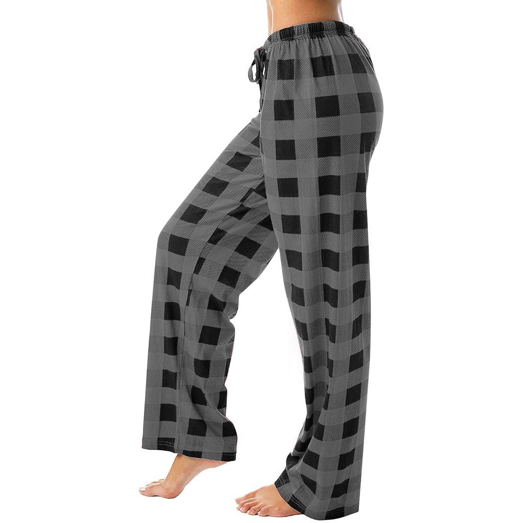 Women Winter Plaid Printed Pants Full Length Long Trousers Sports Pants