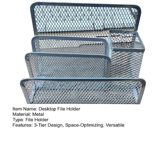 3-Tier Desktop Stacking File Holder Black Metal Mesh Mail Organizer Letter Holder Reinforced Design Space-Saving File Storage Rack for Desk Kitchen