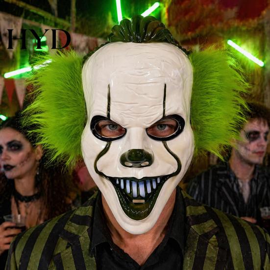 Breathable Cosplay Mask Halloween Short Hair Clown Mask, Scary Joker Full Face Creepy for Masquerade Party Costume Props Horror Prop