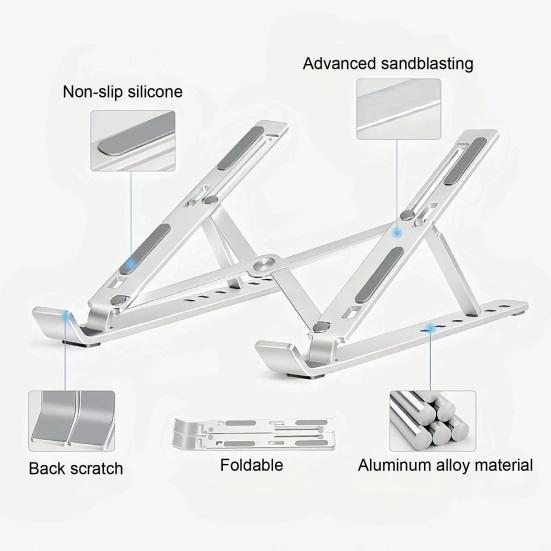 Подставка для ноутбука из алюминиевого сплава с регулируемой высотой, быстрым рассеиванием тепла, противоскользящая, складная, портативная, для домашнего офиса, настольного компьютера, держатель для ПК