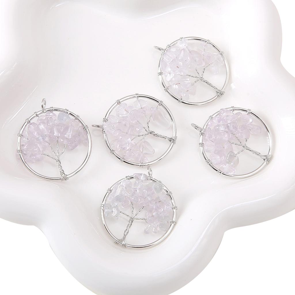 30mm Natural Gemstone Stone Beads Charms Tree Pendant DIY Jewelry Making Necklace Accessories