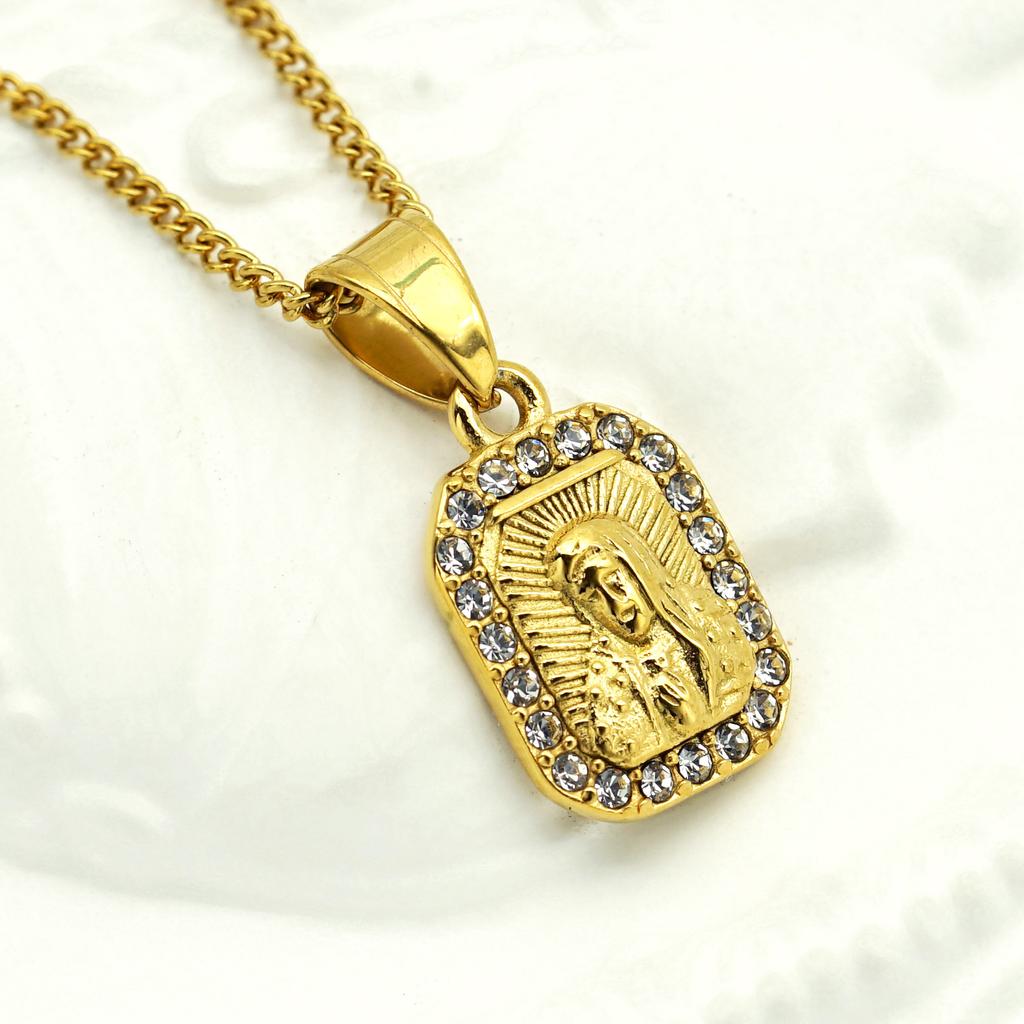 Catholic Necklaces for Men/Women Gold Color 316L Stainless Steel Pendant Religious Mother Virgin Mary Jewelry Christmas Gifts
