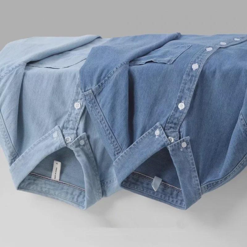 Мужская джинсовая рубашка с длинным рукавом в японском стиле в стиле ретро: 2024 Осень/Зима Модная Свободная Повседневная Куртка Для Пар