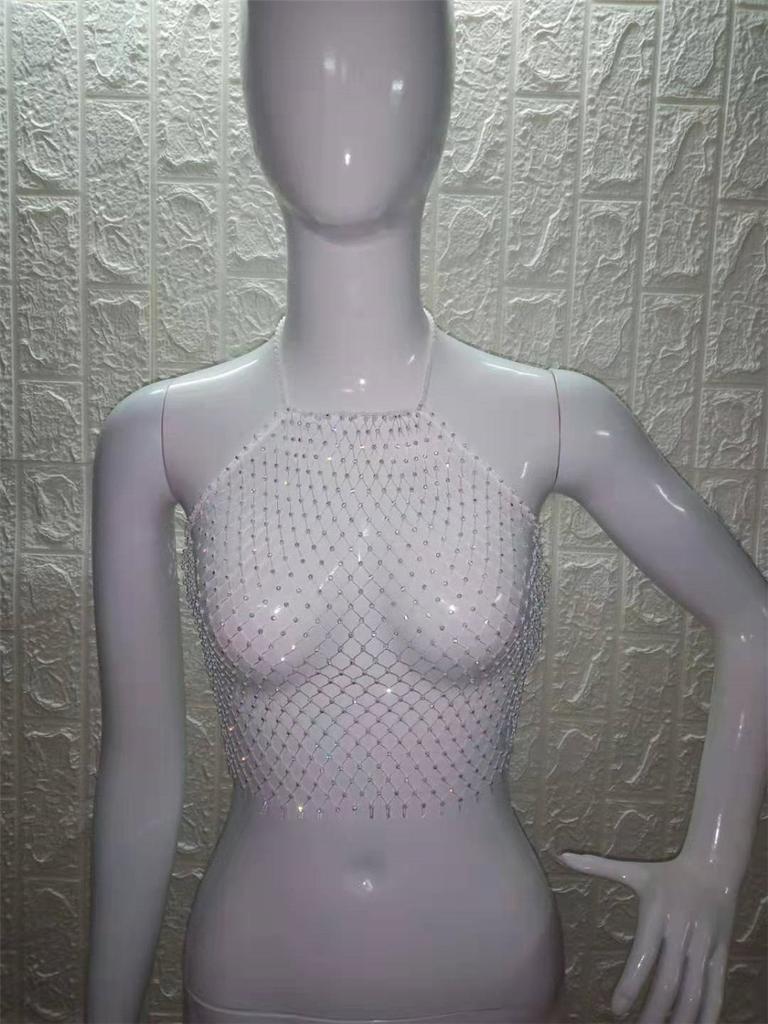 Сетка флэш алмазная блузка прыгающая прозрачная сексуальная грудь обертывание жилет для женщин