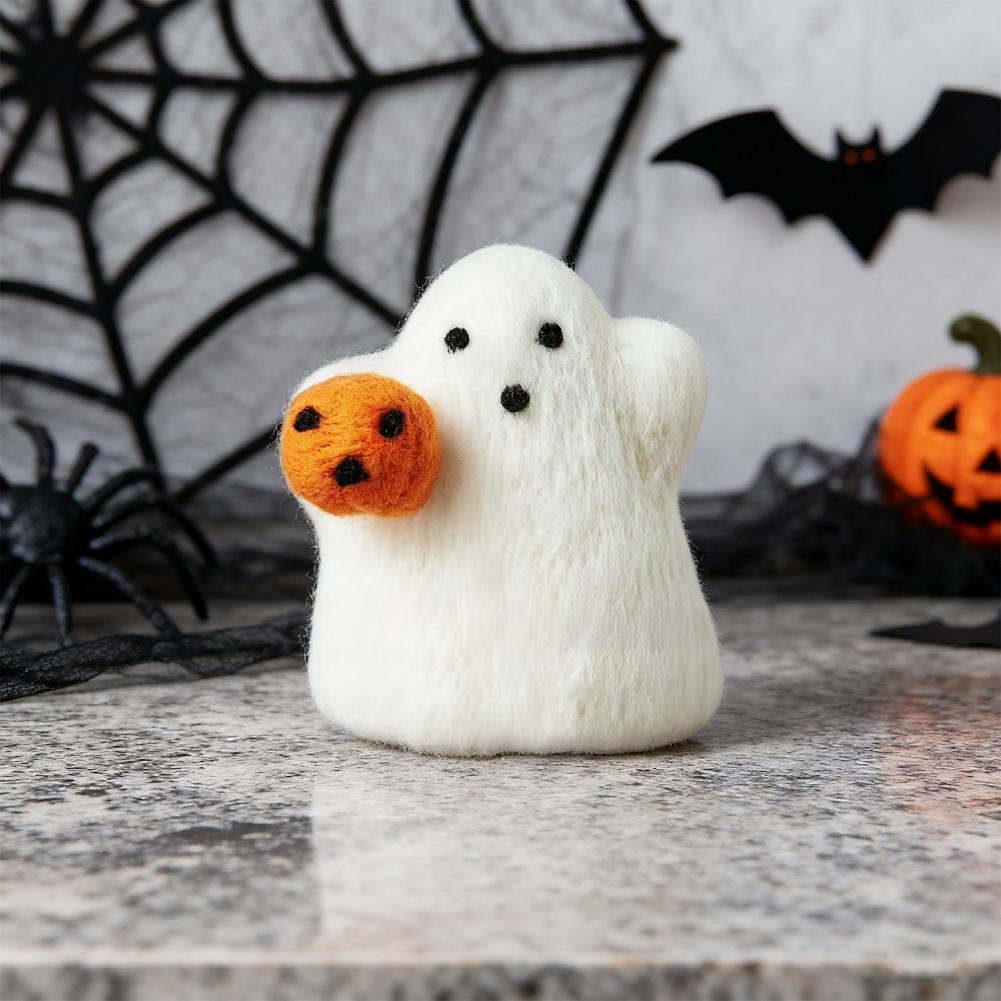 Felt Ghost Pumpkin Halloween Decoration Handmade Wool Ghost Pumpkin Collectible Ornaments for Halloween Home Decor