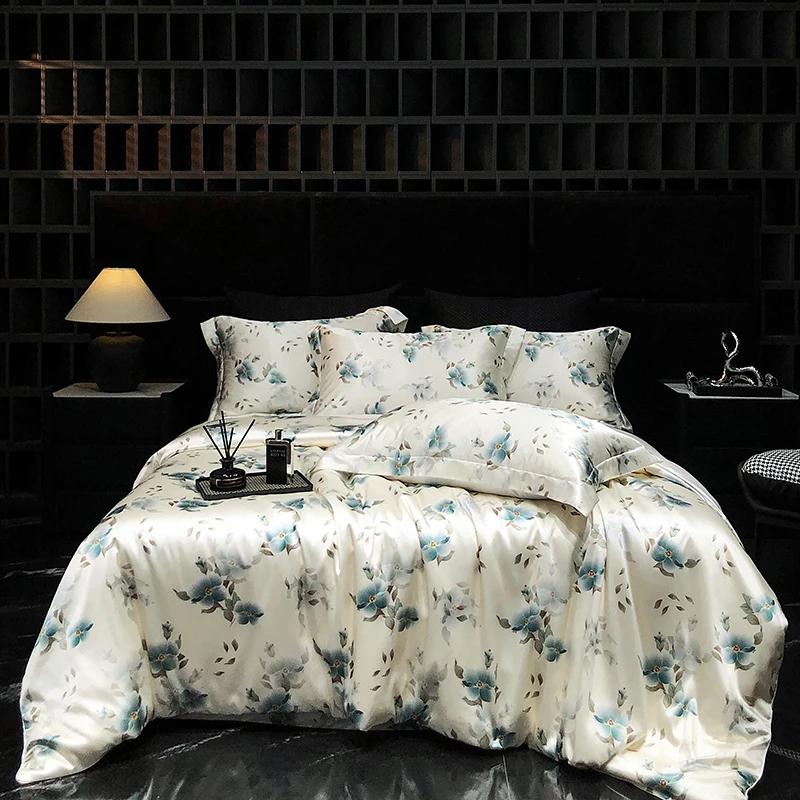 Роскошный высококачественный шелковый постельный комплект Шелковистый сатиновый комплект пододеяльника С принтом Размер Квин Кинг Мягкий Подарок для вашего возлюбленного, друзей