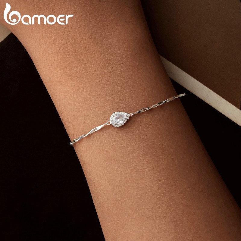 BAMOER из стерлингового серебра 925 пробы, сверкающий браслет-капелька, благородный и элегантный браслет для женщин, повседневная одежда, ювелирные украшения