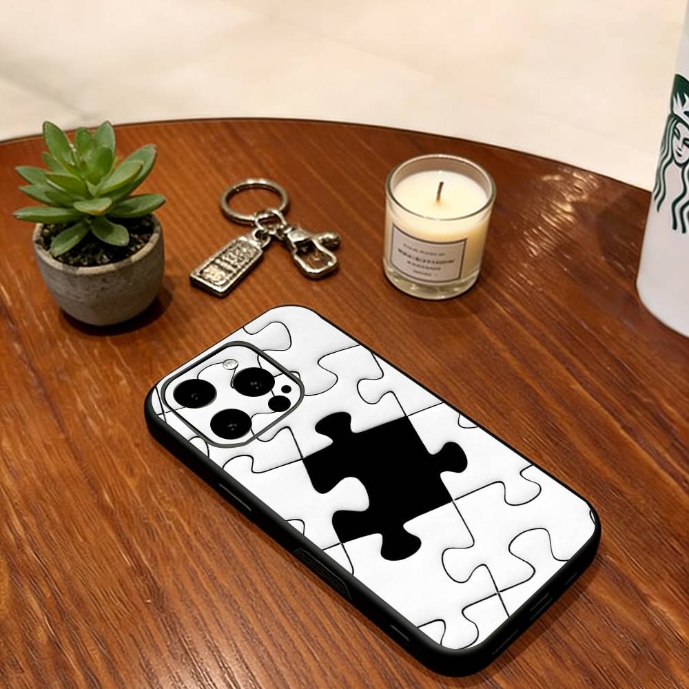 Puzzle piece Phone Case For iPhone 17,16,15,14,13,12,11 Plus,Pro Max,XS,Soft Silicone Black Cover