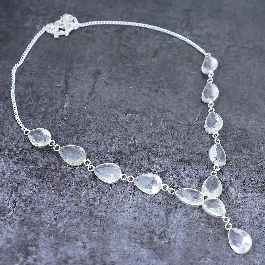 White Topaz Ethnic 925 Sterling Silver Jewelry Necklace 18" D9E73