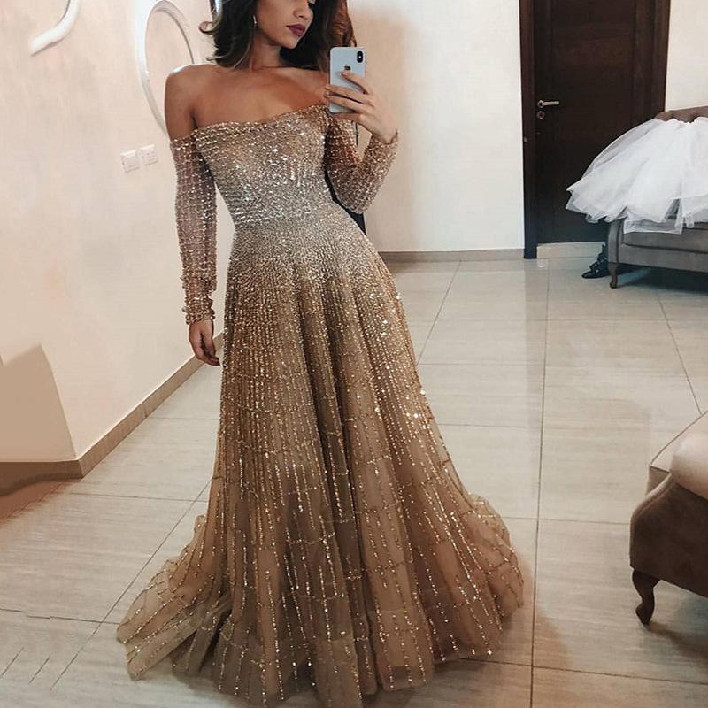 Весна новая европейская и американская женская одежда блестящий топ-труба топ-труба с длинным рукавом платье длинное платье платье