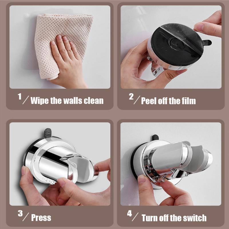 Suction Cup Shower Head Holder 120° Adjustable No Drilling Handheld Shower Bracket Universal Removable Shower Mount For Bathroom
