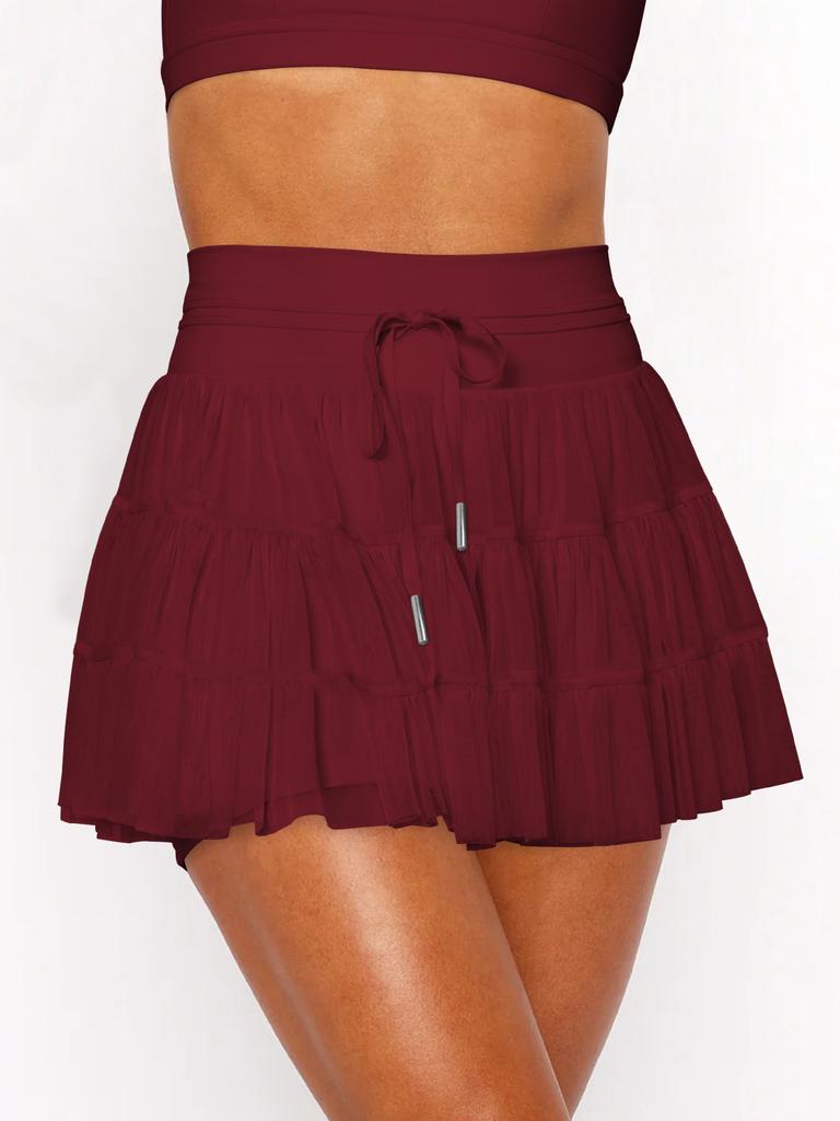Women's Pleated 2 In 1 Shorts-Skirt Lace Up Anti Exposure Mini Skirt Spring Summer Fitness Tennis Half Skirt