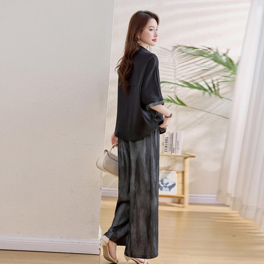 Женский летний новый персонализированный костюм-двойка Slack с контрастным цветом: футболка тай-дай, брюки широкого кроя