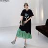 MODIQUE Summer Plus Size New Women Loose Butterfly Printing Pleated Patchwork Long Dress Female Casual Short Sleeve O-Neck Dresses