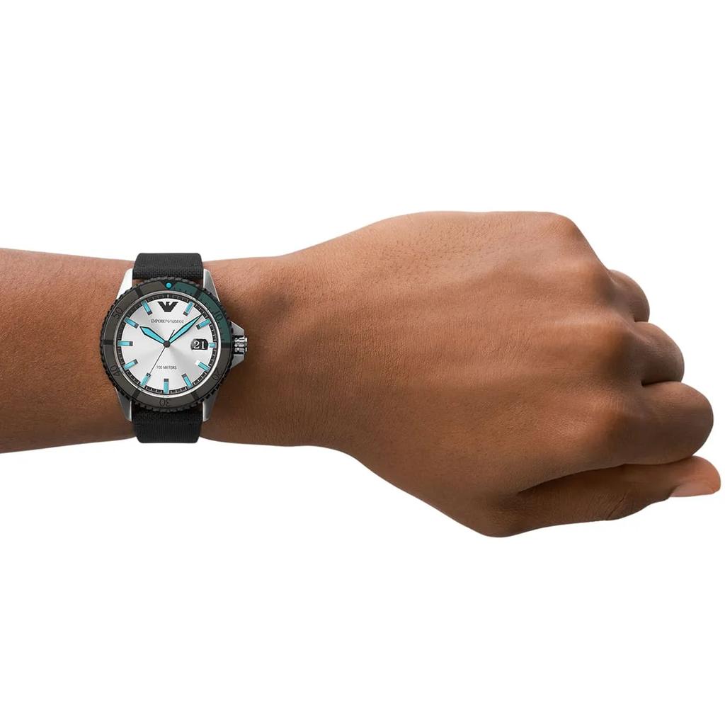 Emporio Armani Diver-style ( classic line) Men's Quartz Watch Silver Dial Fabric (recycled RPET per some sources) Strap 42mm AR11465