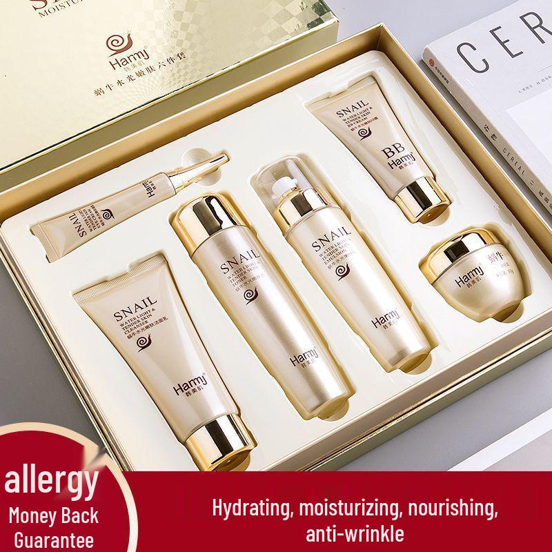 Шесть средств для ухода за кожей с муцином улитки: Подарочный набор: Увлажняющий и Восстанавливающий Лосьон и Крем