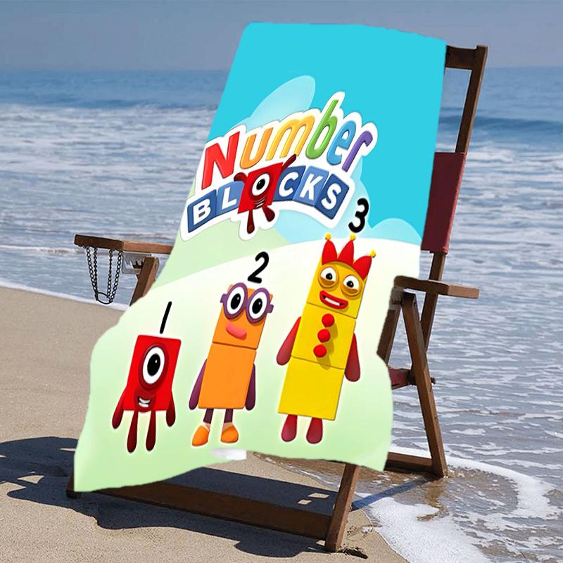 Пляжное полотенце с рисунком Numberblocks - мягкое, впитывающее, быстросохнущее, можно стирать в машине - идеально для плавания, кемпинга, купания