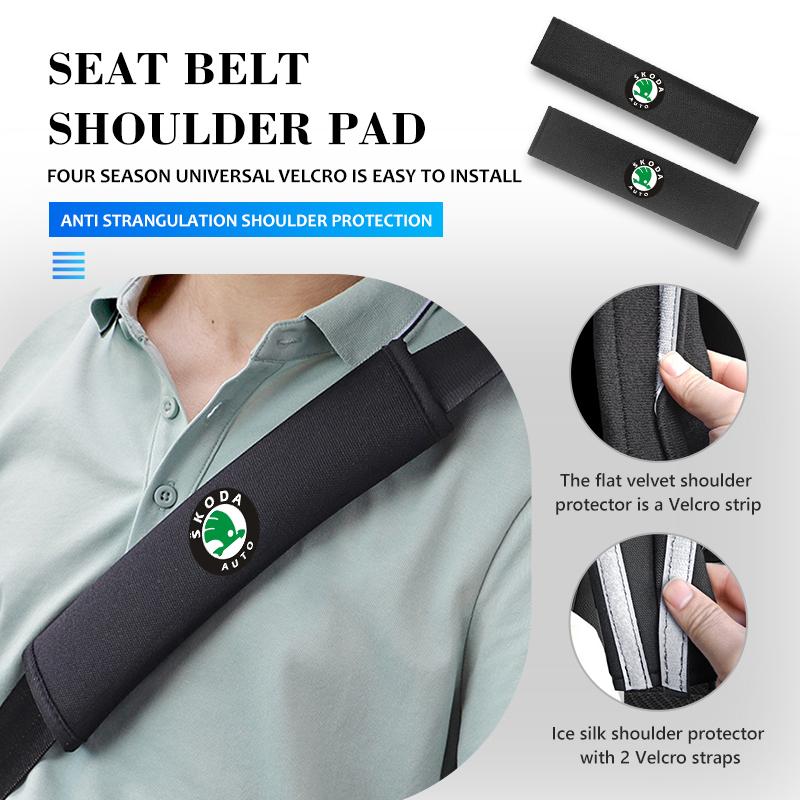 AAFO1 Car Logo Shoulder Cover Seat Belt Pad Strap Padding Accessories For Skoda Kodiaq Fabia Kamiq Karoq Octavia 2 3 Rapid Scala